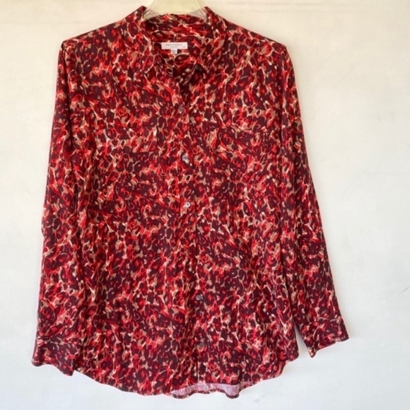 Equipment Slim Signature Blouse Merlot Multi size Small button down shirt red - Picture 6 of 16